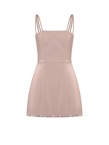 Rhinestones Trimmed Dust Rose Satin Mini Dress, 1