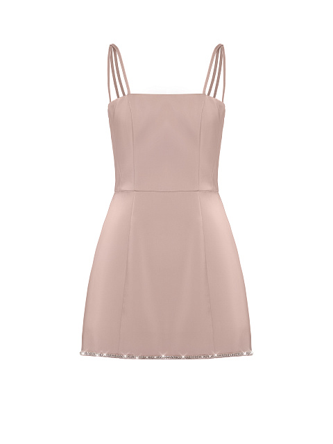 Rhinestones Trimmed Dust Rose Satin Mini Dress, 1 Rhinestones Trimmed Dust Rose Satin Mini Dress, 1