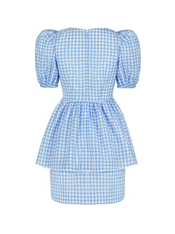 Light Blue Checked Cotton Top & Mini Skirt, 2