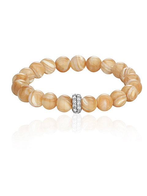 Silver bracelet with mother-of-pearl beads and cubic zirconia, 1