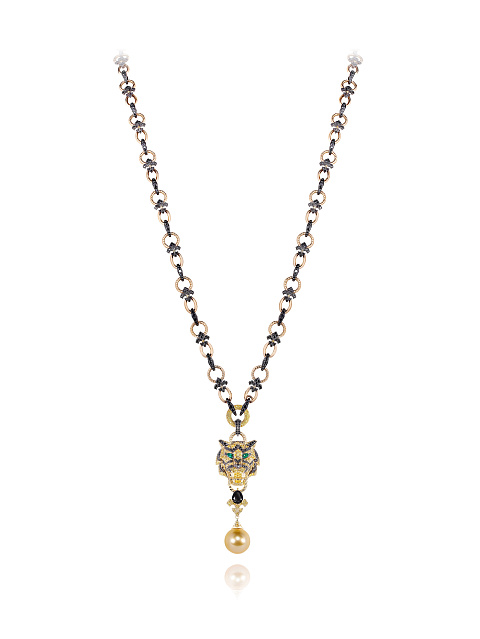 Gold, Diamonds & Pearl Tiger Necklace, 1