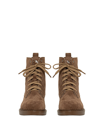 Light Brown Velour & Fur Lace Up Boots, 2
