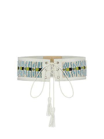 White Bead-Embellished Cotton Belt, 1