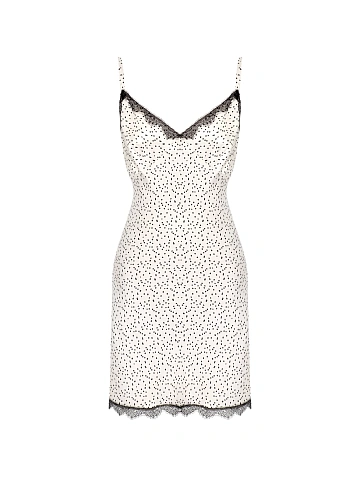 White & Black Lace Trim Polka Dot Mini Dress, 1