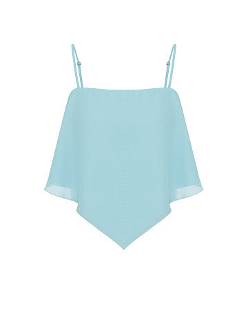 Light Blue Asymmetric Chiffon Top, 1