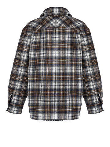 Dark Brown Checked Navy Faux Fur Lined Shirt, 2