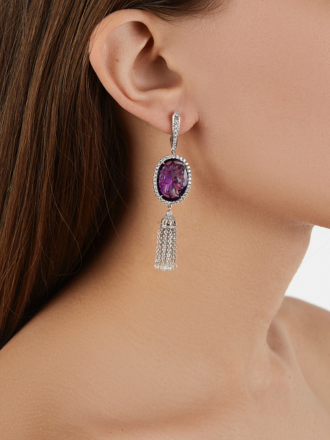 Cameo on Amethyst, Diamond & White Gold Tassel Earrings, 2