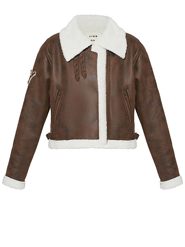 Brown cropped faux‑fur shearling jacket, 1