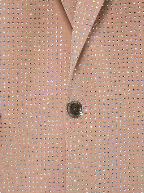 Beige Single Breasted Jacket With Crystals, 3