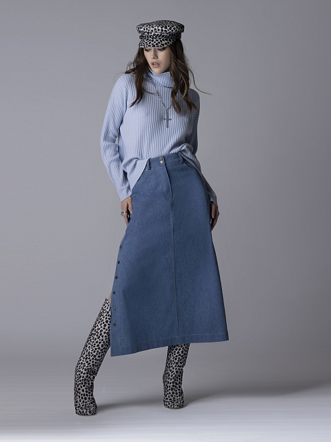 Blue Denim Midi Skirt, 3
