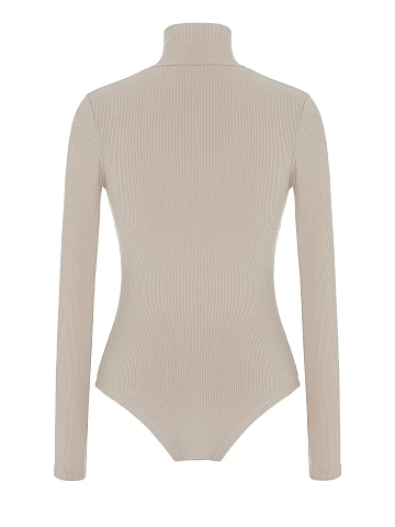 Beige Cotton Turtleneck Bodysuit, 2