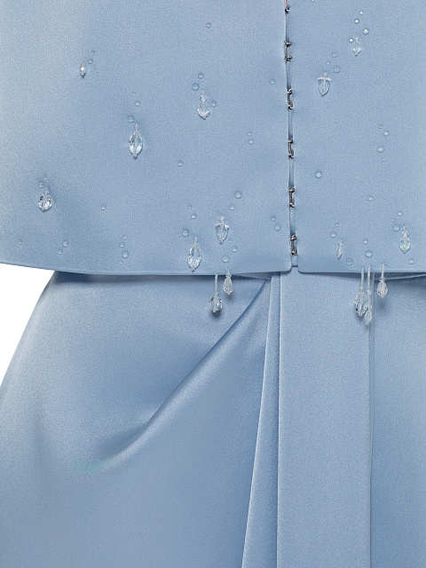 Blue Silk Crystal Embroidered Jacket and Skirt Suit, 9