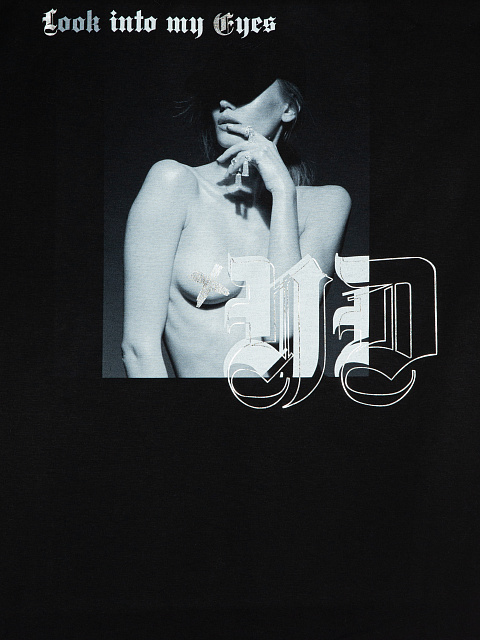 Printed Black Cotton T-Shirt, 3