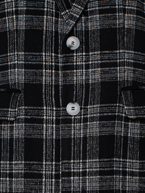 Black single-breasted coat in a white check, 5 Black single-breasted coat in a white check, 5