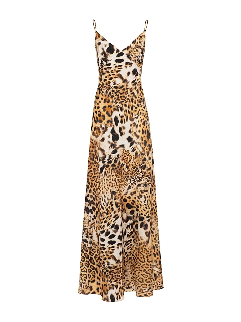 Beige Leopard Print Silk Maxi Dress, 1 Beige Leopard Print Silk Maxi Dress, 1