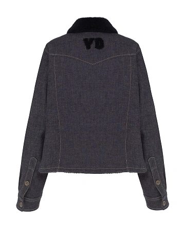 Navy Shearling Lined Denim Jacket, 2