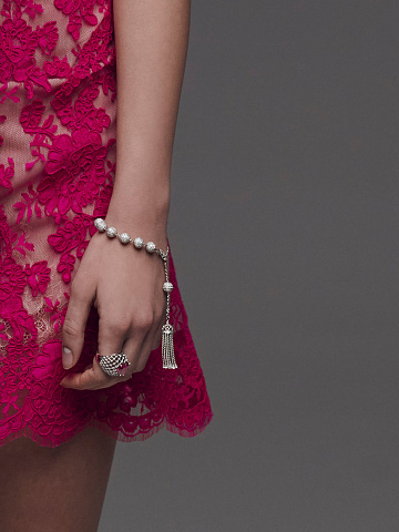 Briolette Diamond, Round Diamond & White Gold Tassel Bracelet , 2