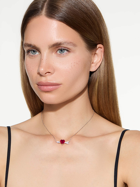 White gold pendant necklace with a heart-cut ruby and round diamonds, 3