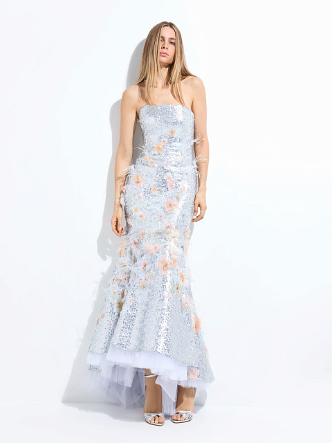 Silver Midi Dress With Organza Flowers, 2
