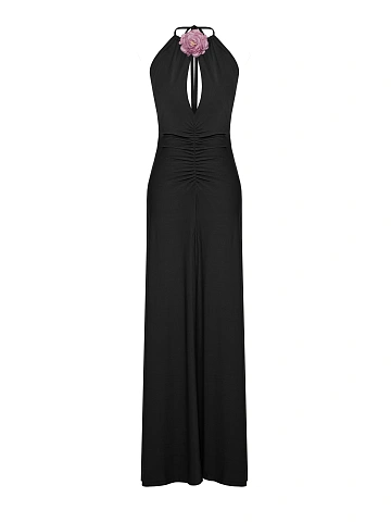 Black Open Back Maxi Dress, 1