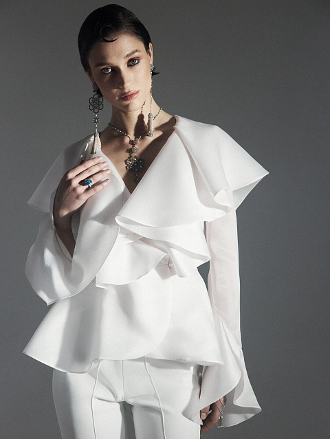 White Organza Top With Ruffles, 2 White Organza Top With Ruffles, 2