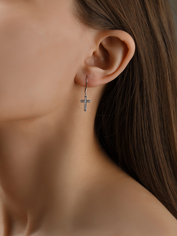 White Gold Diamond Cross Earrings, 2