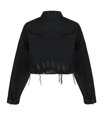 Black Cropped Distressed Denim Jacket, 2