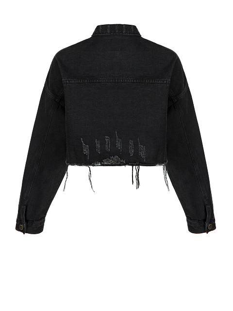 Black Cropped Distressed Denim Jacket, 2 Black Cropped Distressed Denim Jacket, 2