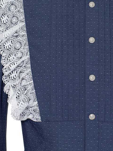 Blue Lace Trim Polka Dot Cotton Blouse, 3