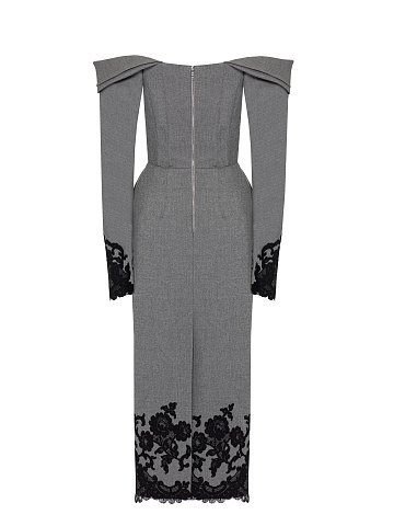 Grey & Black Lace Trim Midi Dress, 2