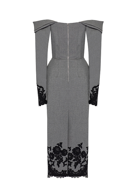 Grey & Black Lace Trim Midi Dress, 2 Grey & Black Lace Trim Midi Dress, 2