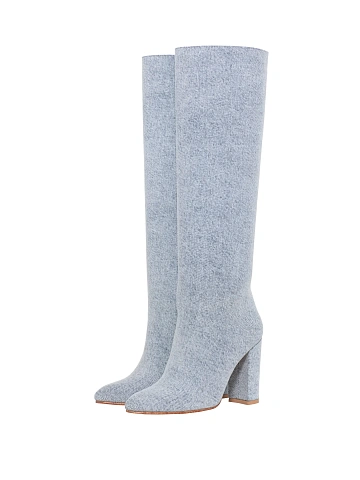 Light Blue Denim High Heeled Boots, 1