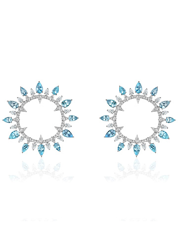 White gold hoops with aquamarines and diamonds, 1