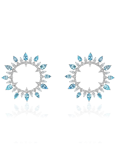 White gold hoops with aquamarines and diamonds, 1