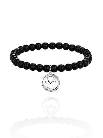 Silver & Obsidian Beaded Bracelet, 1