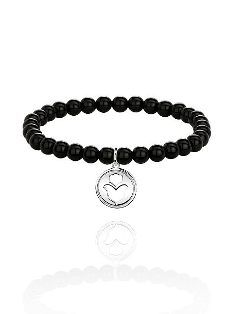 Silver & Obsidian Beaded Bracelet, 1