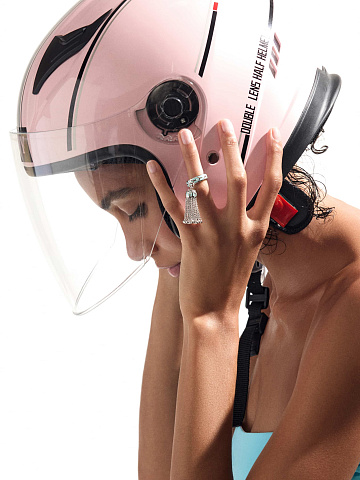 White gold tassel ring with Paraiba color enamel, 2