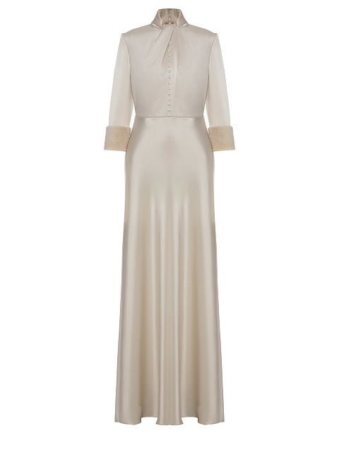 Milky Silk Dress With Mink Fur Cuffs, 1