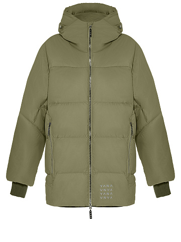 Khaki Green Unisex Hooded Puffer Jacket, 2