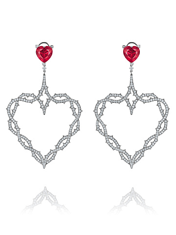 Black Gold Diamond & Ruby Heart-Shaped Earrings, 1