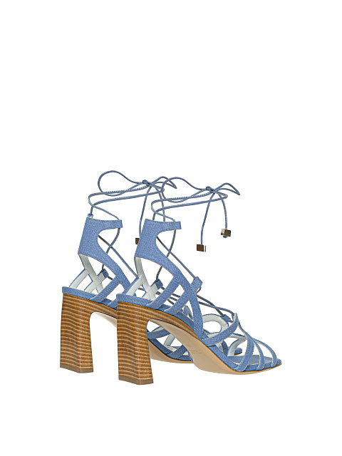 Light Blue Denim Lace Up Heels, 3