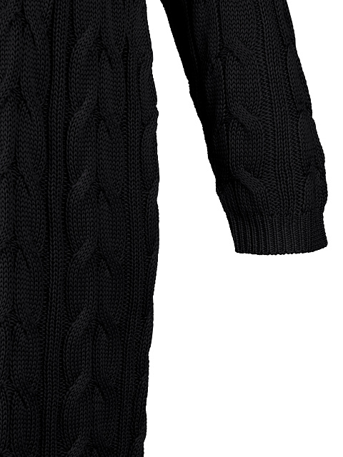 Black Tencel & Silk Cable Knit Long Cardigan, 3