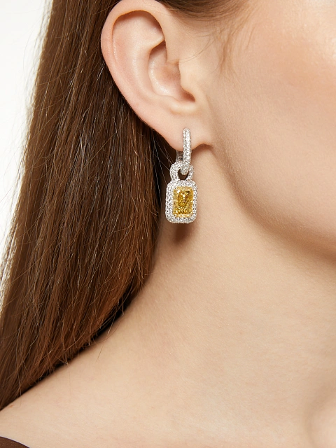 White gold earrings with yellow diamond, 5
