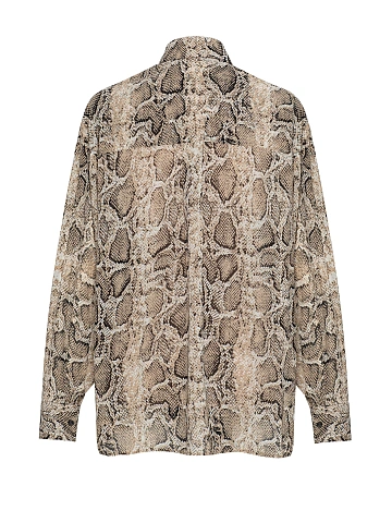 Beige Snakeskin Print Chiffon Blouse, 2