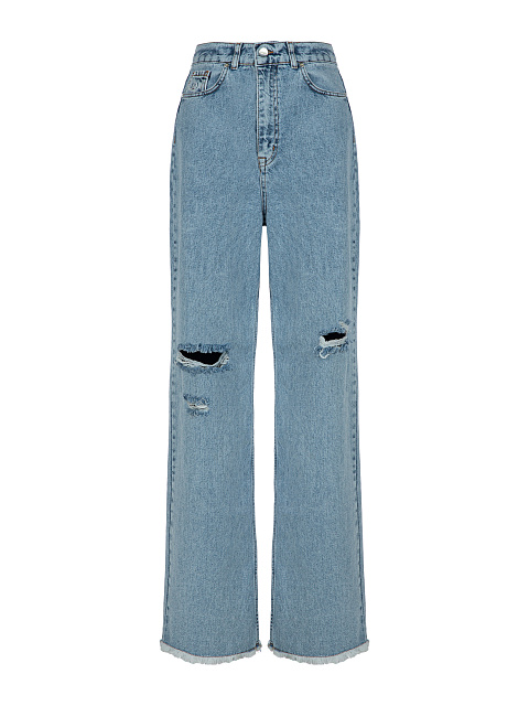 Blue Fringed Cotton Jeans, 1 Blue Fringed Cotton Jeans, 1
