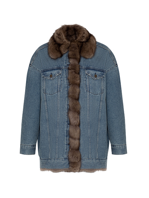 Blue Denim & Sable Fur Long Jacket, 1 Blue Denim & Sable Fur Long Jacket, 1