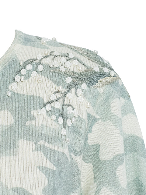 White Cashmere Jumper With Lily Of The Valley Print And Embroidery, 3