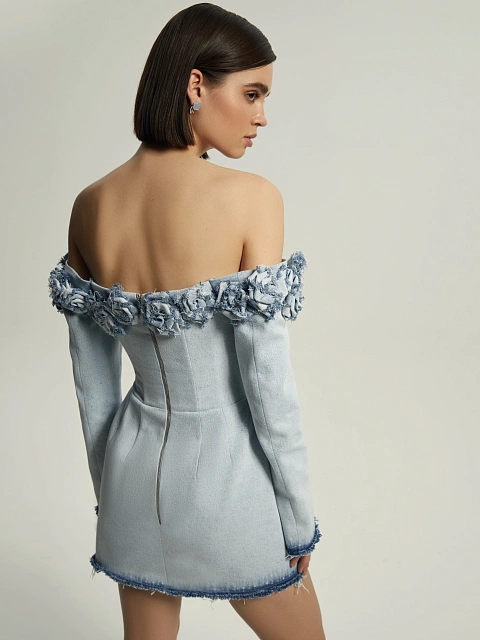 Light Blue Washed Denim Rose Mini Dress, 5 Light Blue Washed Denim Rose Mini Dress, 5