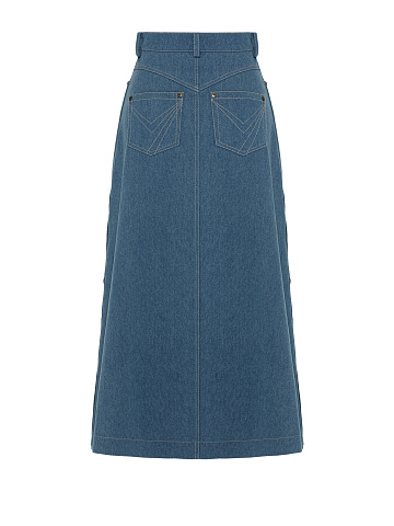 Blue Denim Flared Maxi Skirt, 2