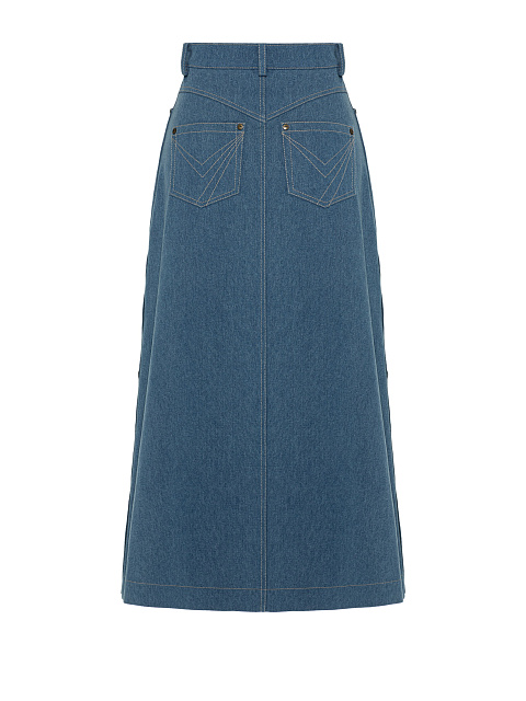 Blue Denim Flared Maxi Skirt, 2